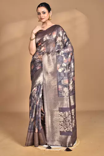 multicolor linen silk saree with blouse piece