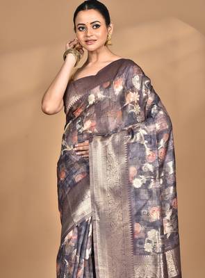 multicolor linen silk saree with blouse piece 2