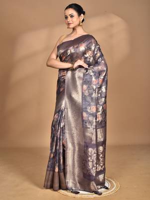 multicolor linen silk saree with blouse piece 3