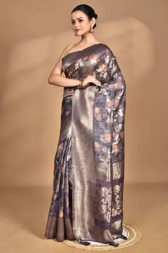 multicolor linen silk saree with blouse piece