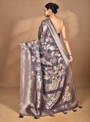 multicolor linen silk saree with blouse piece 4