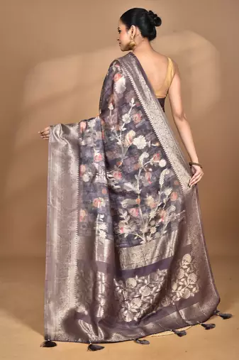 multicolor linen silk saree with blouse piece