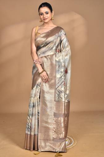 multicolor linen silk saree with blouse piece