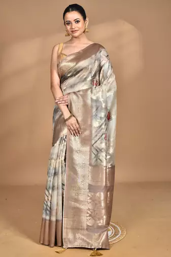 multicolor linen silk saree with blouse piece