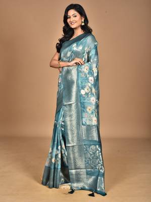 multicolor linen silk saree with blouse piece 1