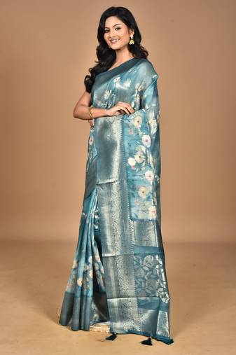 multicolor linen silk saree with blouse piece