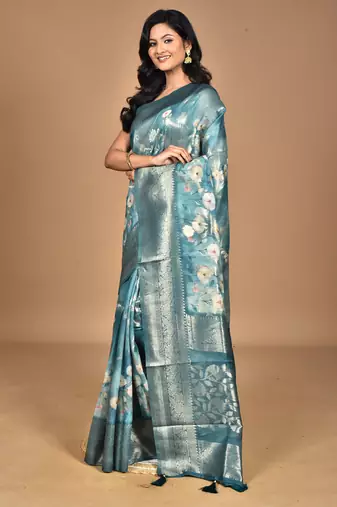 multicolor linen silk saree with blouse piece
