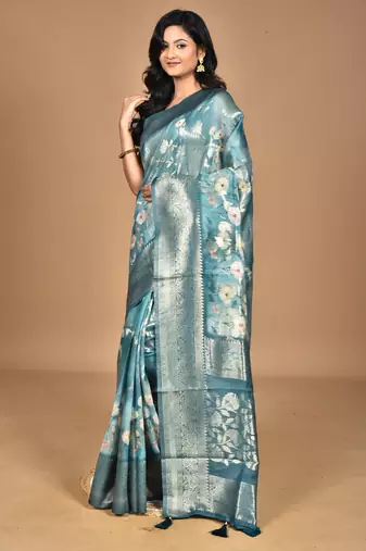 multicolor linen silk saree with blouse piece