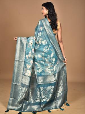 multicolor linen silk saree with blouse piece 4