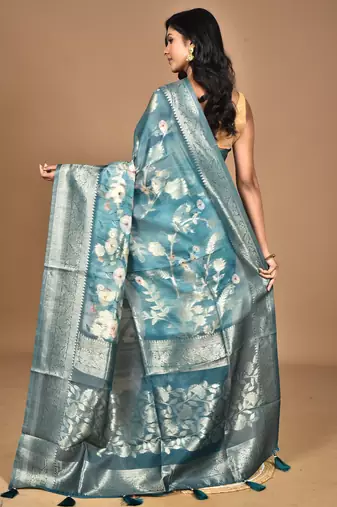 multicolor linen silk saree with blouse piece