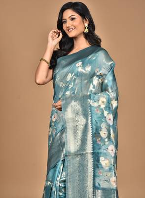multicolor linen silk saree with blouse piece 5