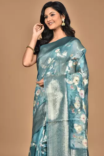 multicolor linen silk saree with blouse piece
