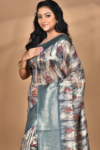 multicolor linen silk saree with blouse piece