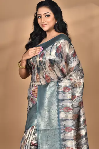 multicolor linen silk saree with blouse piece