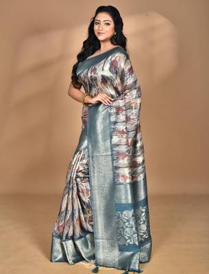 multicolor linen silk saree with blouse piece 2
