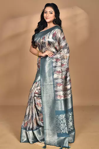 multicolor linen silk saree with blouse piece