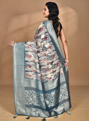 multicolor linen silk saree with blouse piece 3