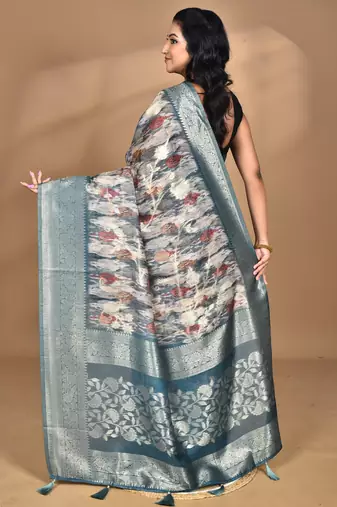multicolor linen silk saree with blouse piece