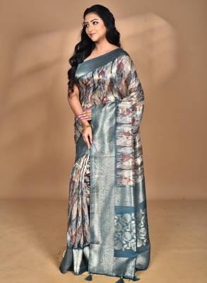 multicolor linen silk saree with blouse piece 4