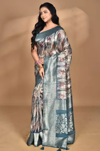 multicolor linen silk saree with blouse piece