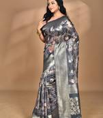 grey linen silk saree with blouse piece