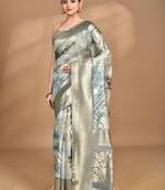 light Blue linen silk saree with blouse piece