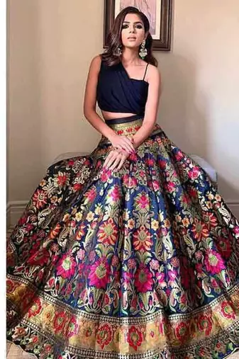 Black Zari Thread Work Banarasi Silk Lehenga Choli With Dupatta