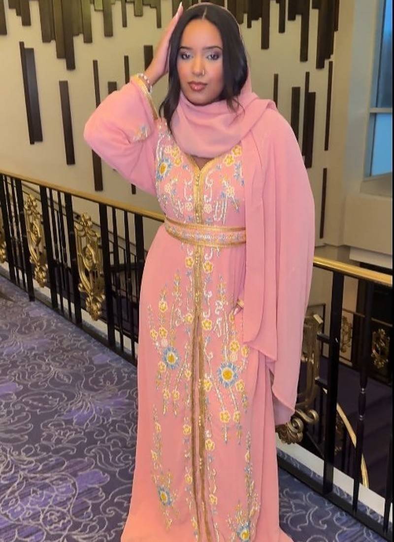Peach inner jacket  Handbeaded Kaftan for women