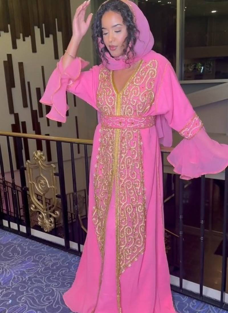 Peach inner jacket  Handbeaded Kaftan for women