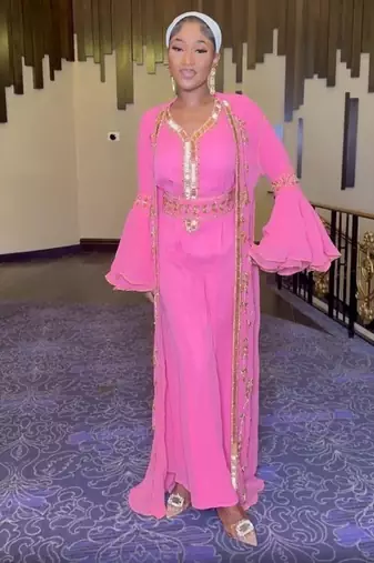 Pink Inner Jacket Handbeaded Kaftan for women