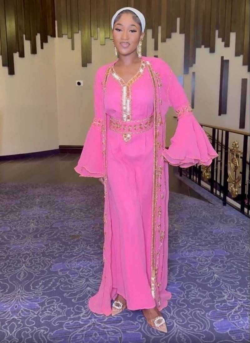Pink Inner Jacket Handbeaded Kaftan for women