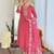 Elegant pink colored party wear embroidered stitched chanderi pant style kurti suit with duppatta