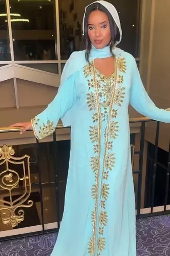 Sky-Blue Inner Jacket Handbeaded Kaftan for women