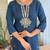Elegant blue colored party wear embroidered stitched rayon pant style kurti suit with duppatta