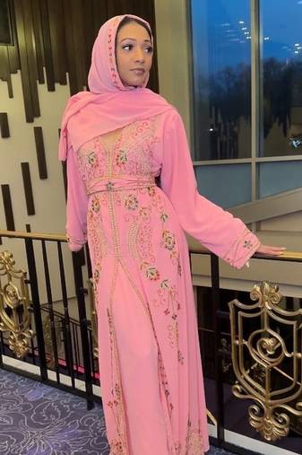 Peach Jacket Handbeaded Kaftan for women