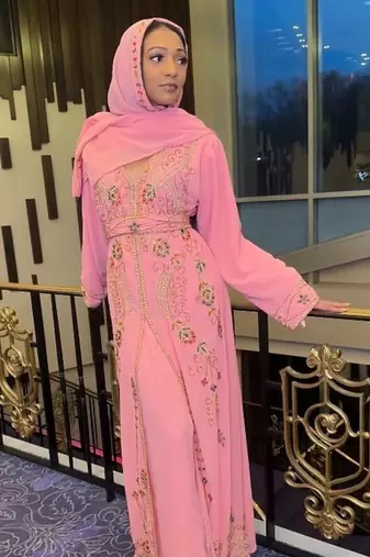 Peach Jacket Handbeaded Kaftan for women