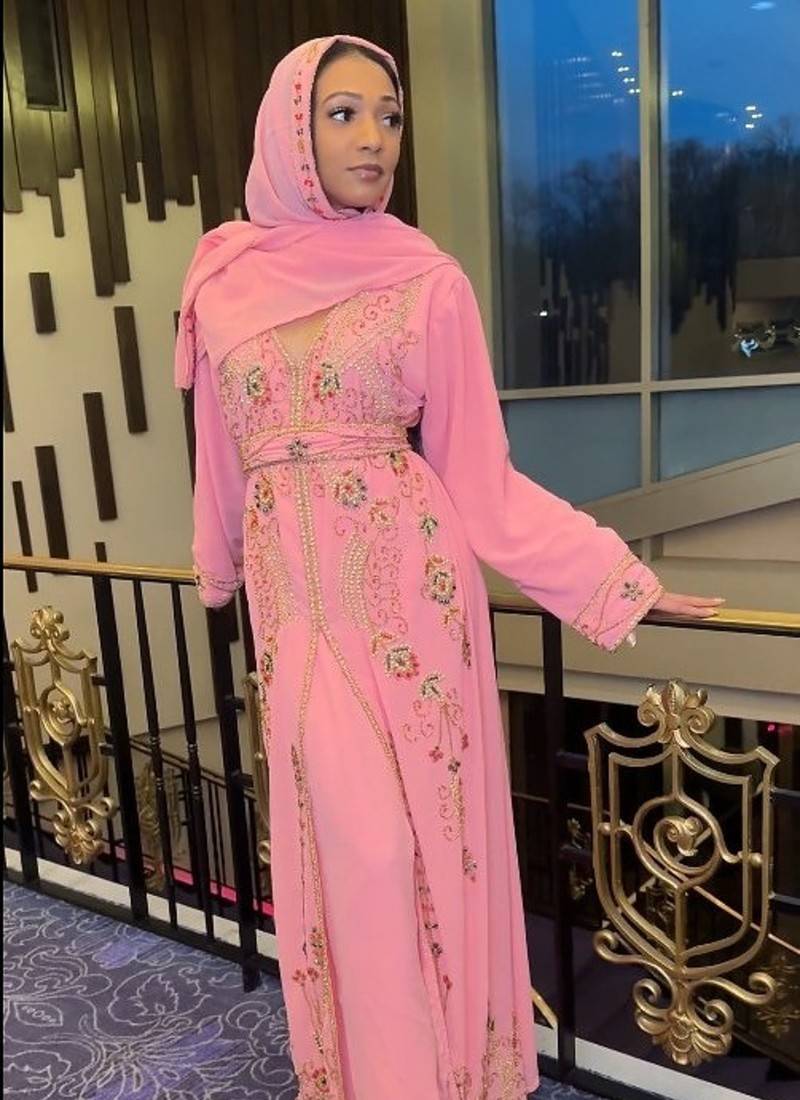 Peach Jacket Handbeaded Kaftan for women