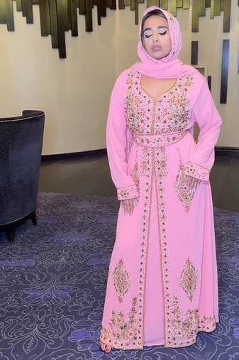 Peach Multicolor Jacket Handbeaded Kaftan for women