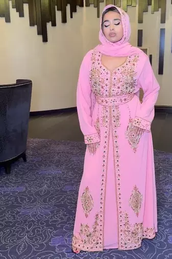 Peach Multicolor Jacket Handbeaded Kaftan for women