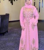 Peach Multicolor Jacket Handbeaded Kaftan for women