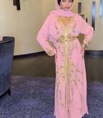 Light Pink Gold Jacket Handbeaded Kaftan for women