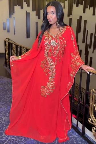 RED FARASH EMBROIDERED GOLD WORK women
