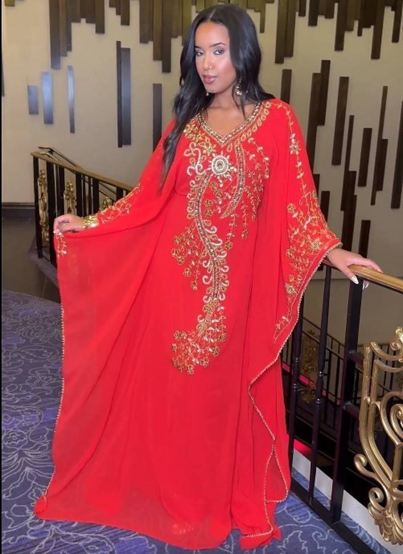 RED FARASH EMBROIDERED GOLD WORK women