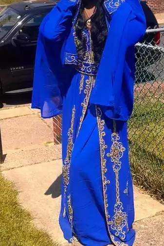 Blue Gold Jacket Handbeaded Kaftan for women