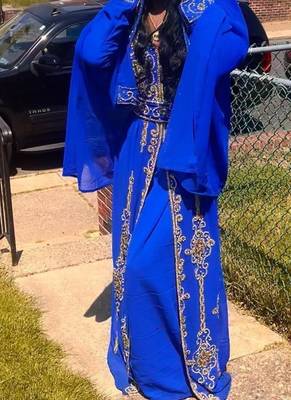 Blue Gold Jacket Handbeaded Kaftan for women 3