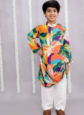 Multicolor printed cotton silk kurta pyjama 1