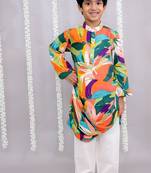 Multicolor printed cotton silk kurta pyjama