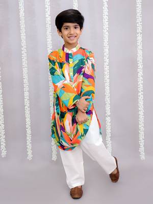 Multicolor printed cotton silk kurta pyjama 2