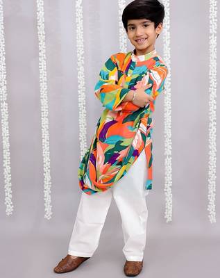 Multicolor printed cotton silk kurta pyjama 3
