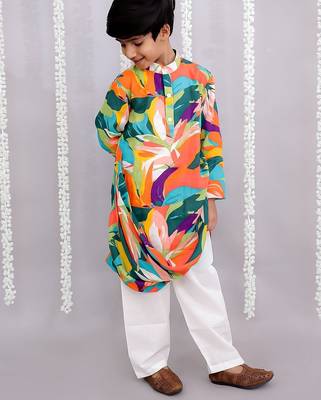 Multicolor printed cotton silk kurta pyjama 4
